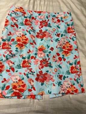 Floral Pencil Skirt in Aqua and Red